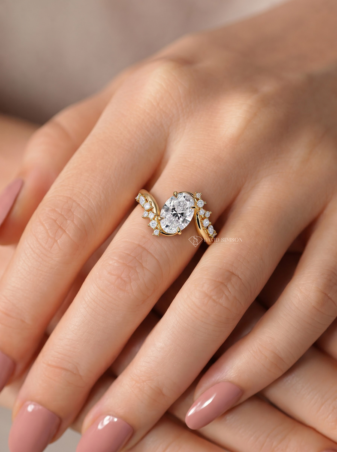 2.0CT to 3.0CT Oval Lab Grown Diamond Bypass Floral Engagement Ring