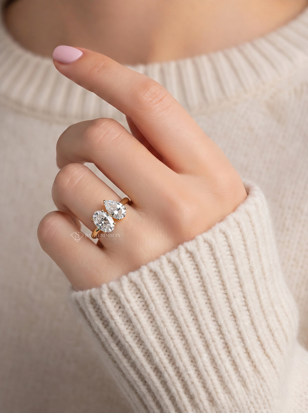 Oval &amp; Pear Lab Grown Diamond Toi Et Moi Engagement Ring