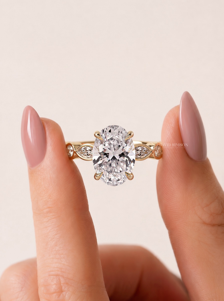 2.0CT to 3.0CT Oval Lab Grown Diamond Marquise Bezel Accent Engagement Ring