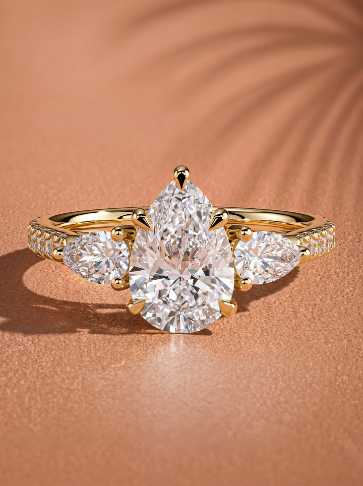 2.0CT to 3.0CT Pear Three Stone Pave Lab Grown Diamond Engagement Ring For Her