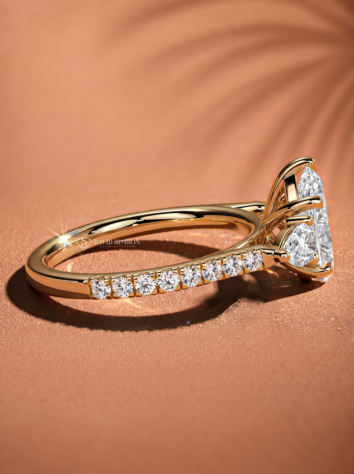 2.0CT to 3.0CT Pear Three Stone Pave Lab Grown Diamond Engagement Ring For Her