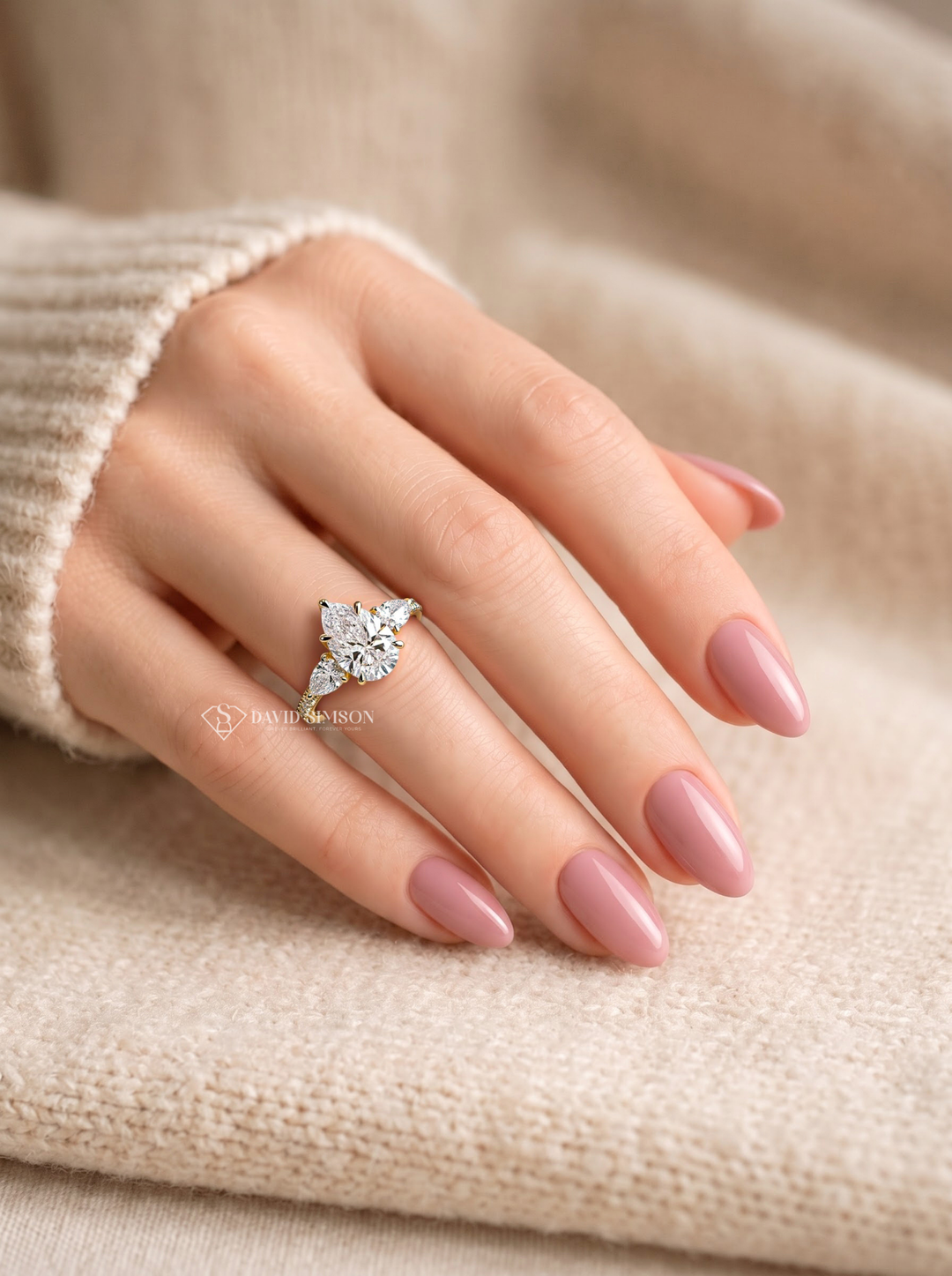 2.0CT to 3.0CT Pear Three Stone Pave Lab Grown Diamond Engagement Ring For Her