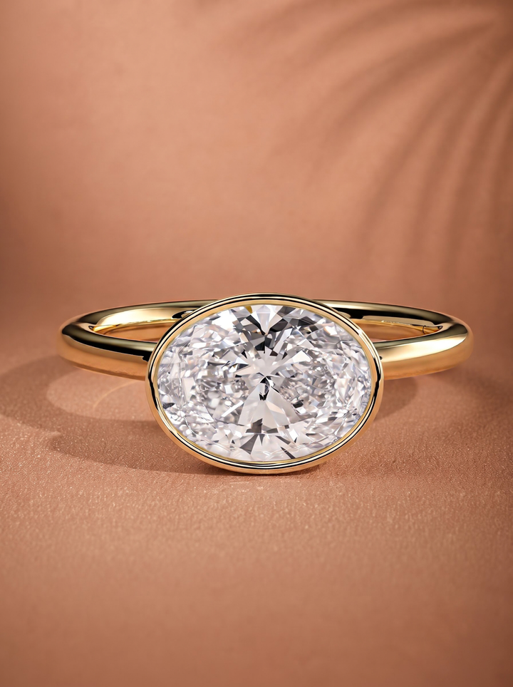 2.0CT to 3.0CT East West Oval Lab Grown Diamond Bezel Engagement Ring