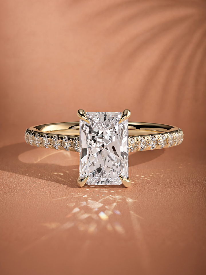 2.0CT to 3.0CT Radiant Lab Grown Diamond Hidden Halo Cathedral Pave Engagement Ring