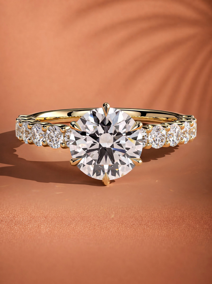 2.0CT to 3.0CT Round Lab Grown Diamond Shared Prong Pave Engagement Ring
