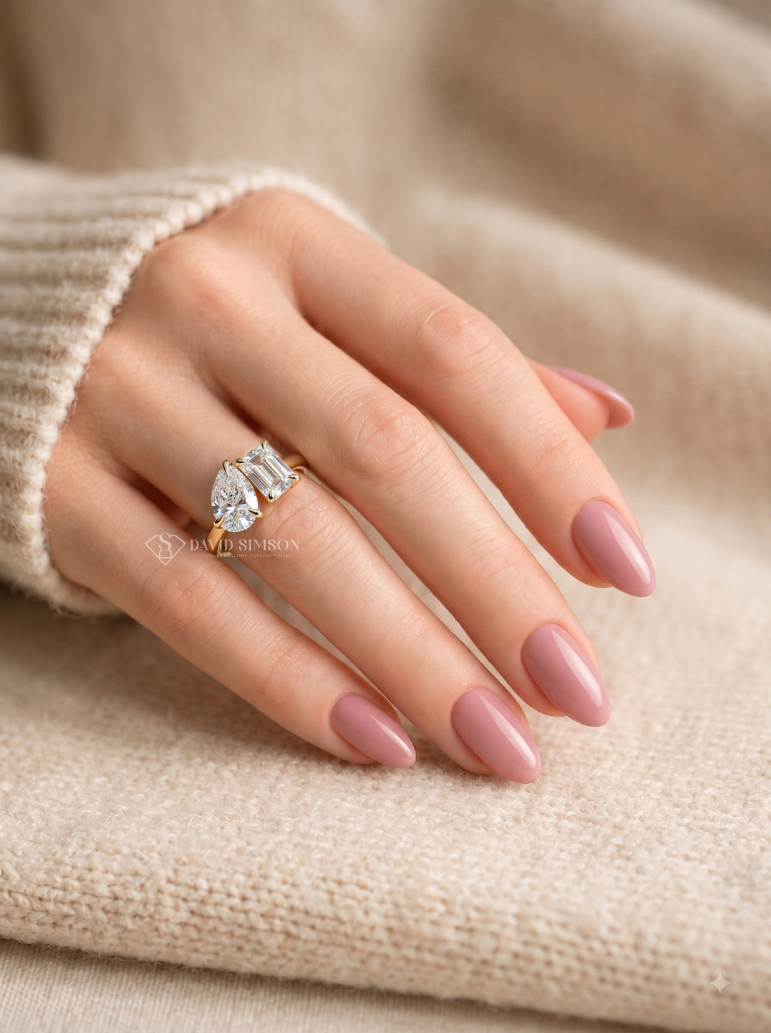 Pear &amp; Emerald Cut Lab Grown Diamond Toi Et Moi Engagement Ring