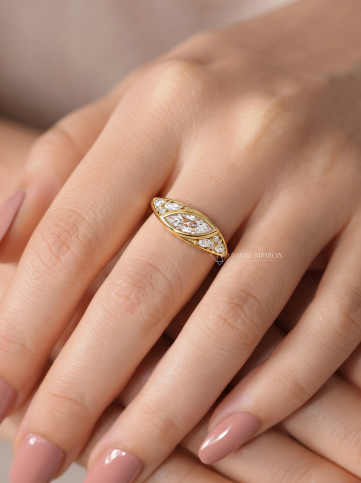 2.0CT to 3.0CT East West Marquise Cluster Lab Grown Diamond Engagement Ring For Her