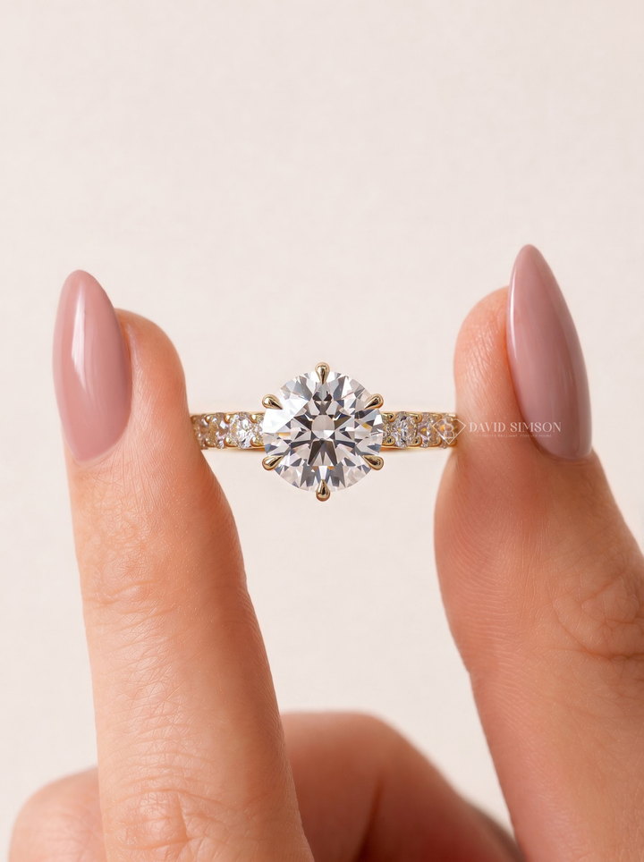 2.0CT to 3.0CT Round Lab Grown Diamond Shared Prong Pave Engagement Ring