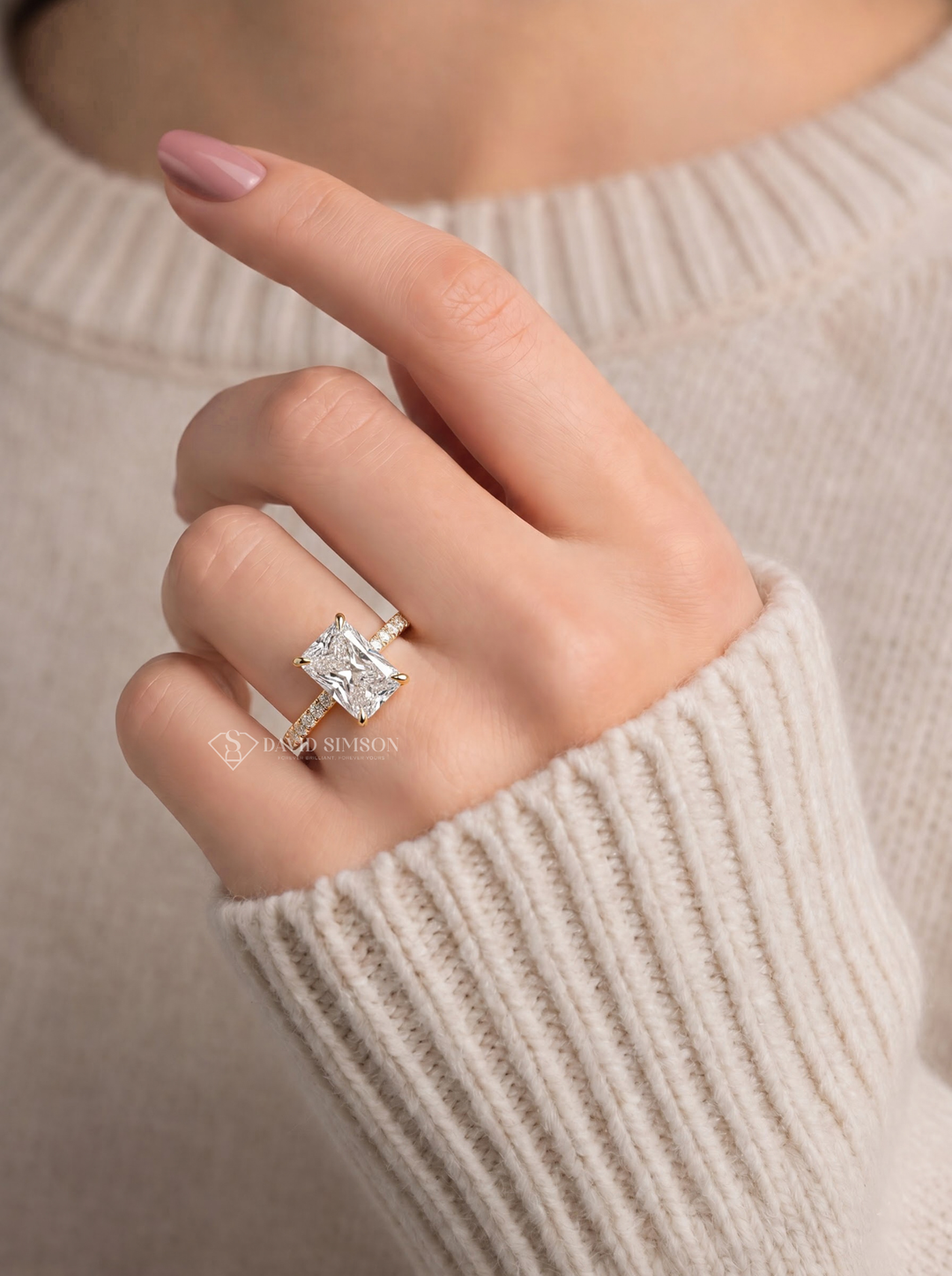 2.0CT to 3.0CT Radiant Lab Grown Diamond Hidden Halo Cathedral Pave Engagement Ring