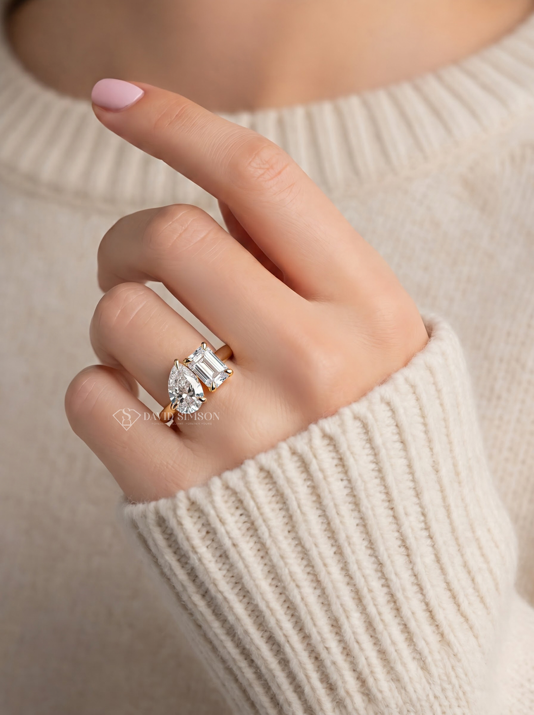 Pear &amp; Emerald Cut Lab Grown Diamond Toi Et Moi Engagement Ring