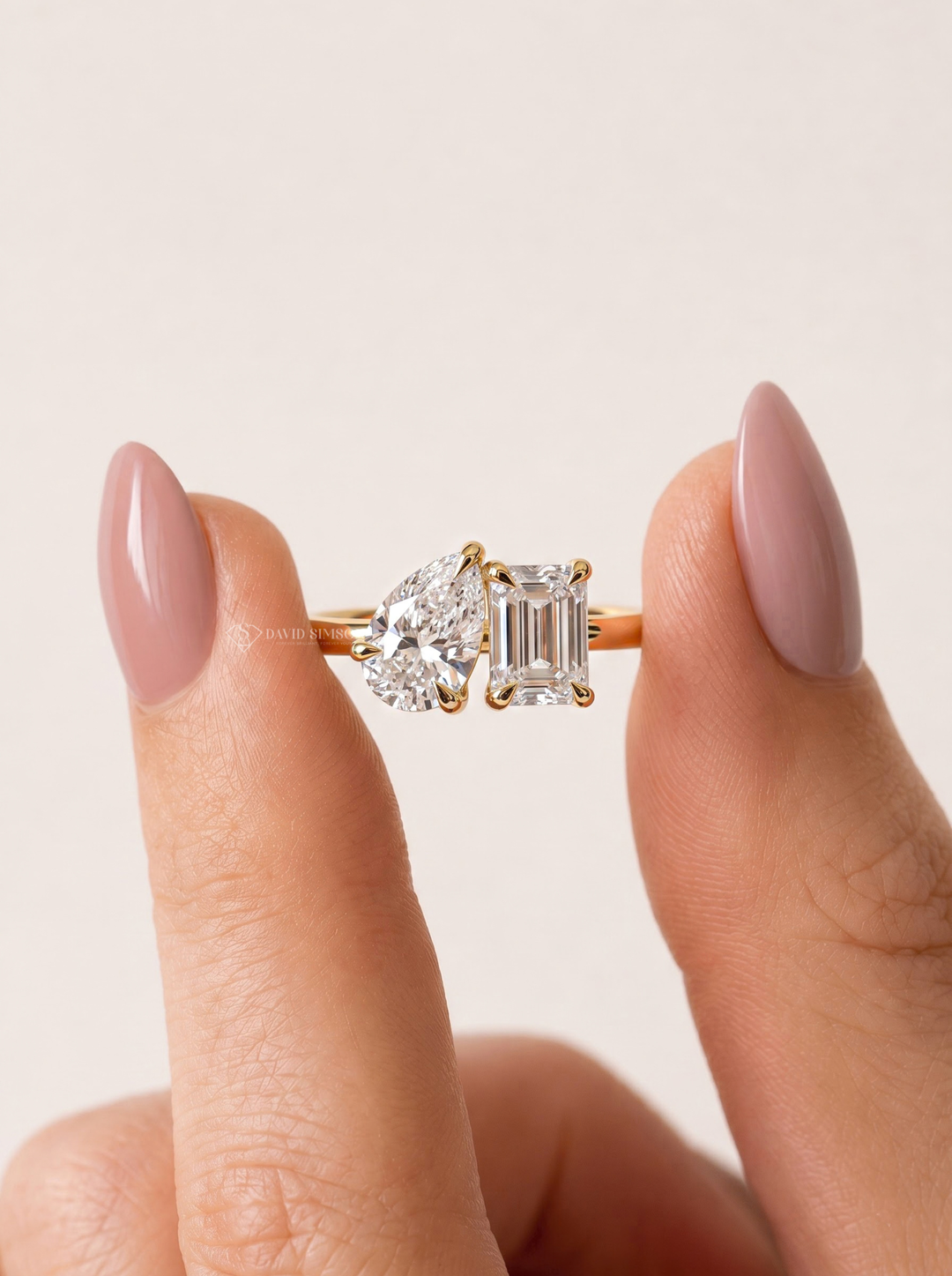 Pear &amp; Emerald Cut Lab Grown Diamond Toi Et Moi Engagement Ring