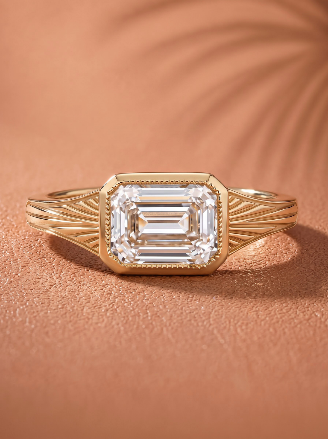 2.0CT to 3.0CT East West Emerald Cut Lab Grown Diamond Milgrain Bezel Engagement Ring
