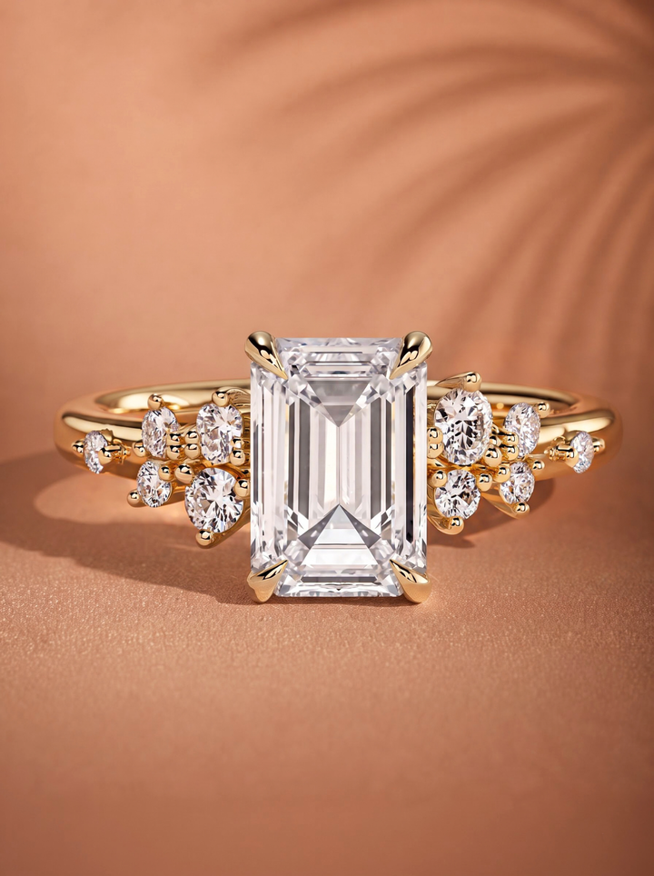 2.0CT to 3.0CT Emerald Cut Lab Grown Diamond Cluster Engagement Ring