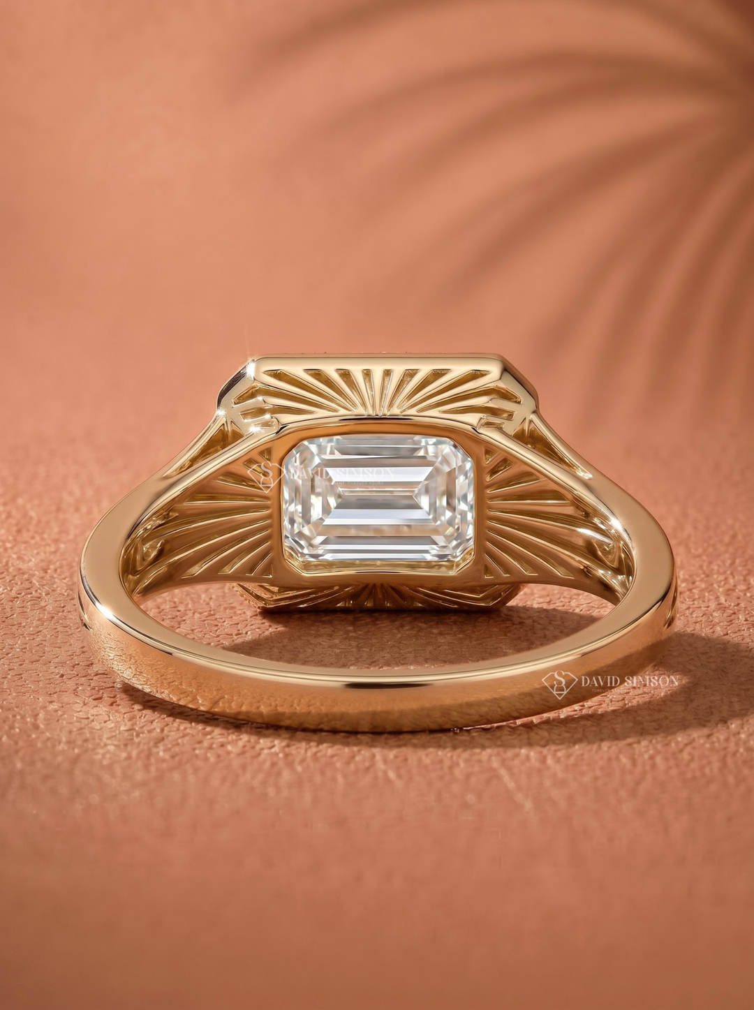 2.0CT to 3.0CT East West Emerald Cut Lab Grown Diamond Milgrain Bezel Engagement Ring