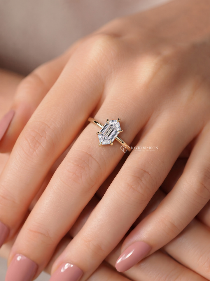 2.0CT to 3.0CT Elongated Hexagon Step Cut Lab Grown Diamond Solitaire Engagement Ring