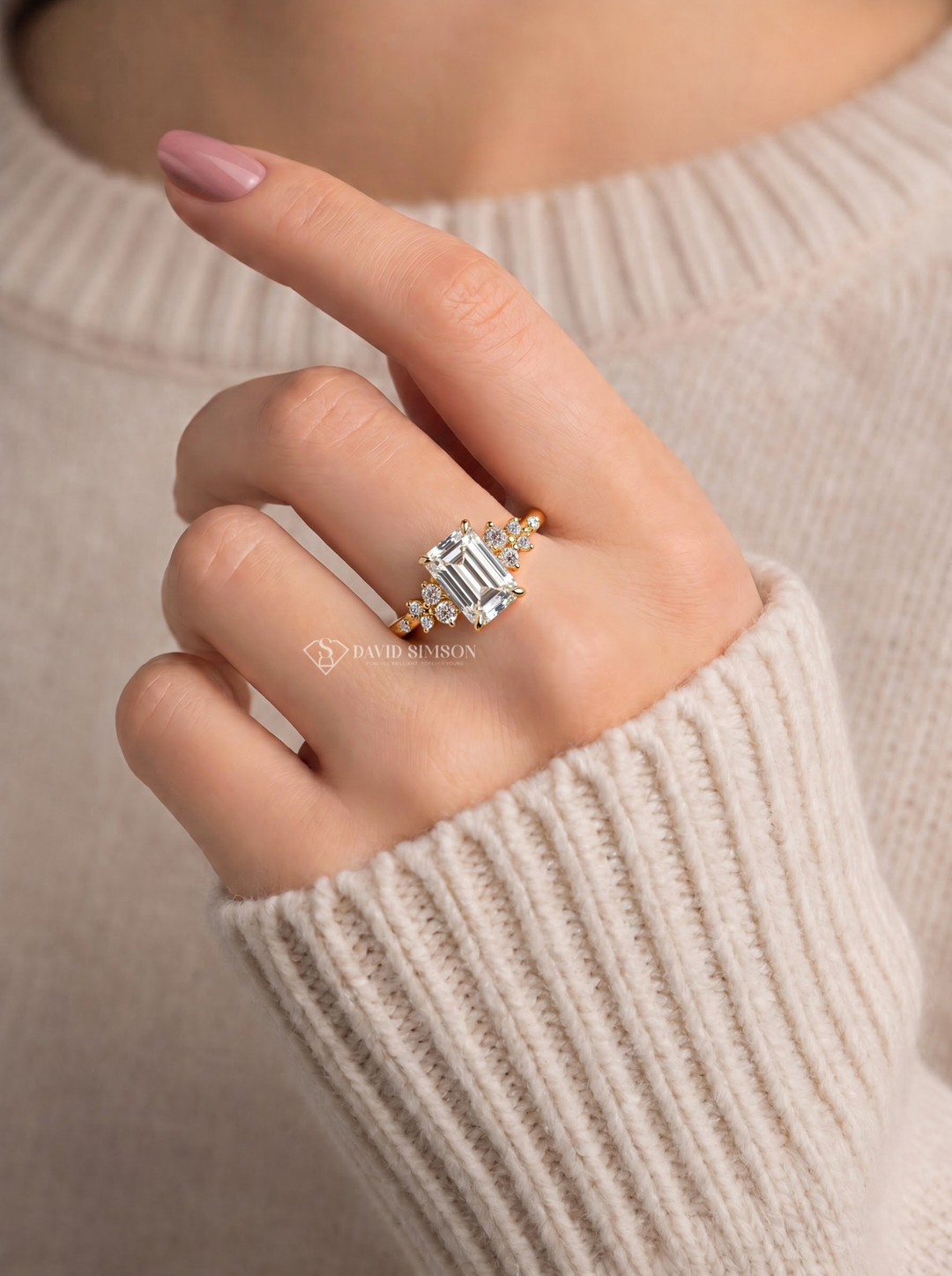 2.0CT to 3.0CT Emerald Cut Lab Grown Diamond Cluster Engagement Ring