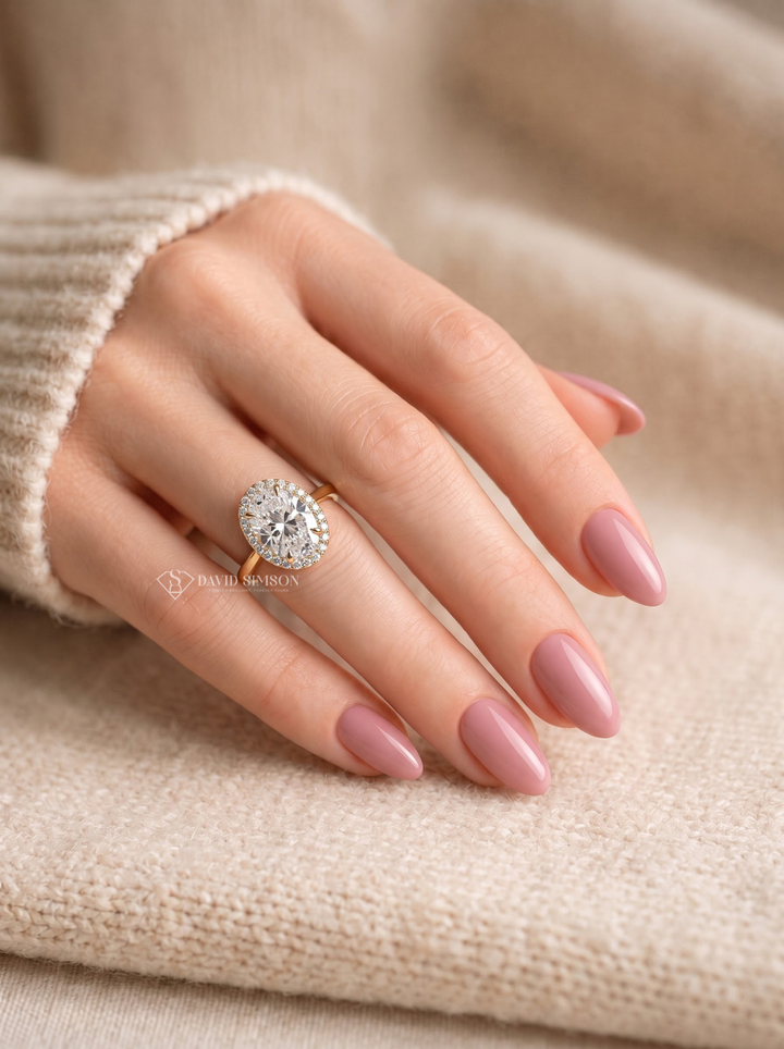 2.0CT-3.0CT Oval Lab Grown Diamond Halo Solitaire Engagement Ring