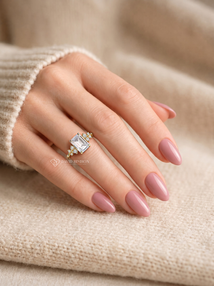 2.0CT to 3.0CT Emerald Cut Lab Grown Diamond Cluster Engagement Ring