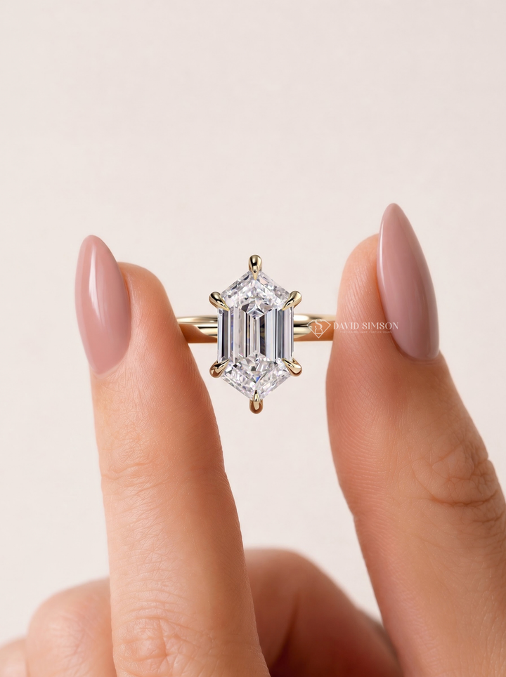 2.0CT to 3.0CT Elongated Hexagon Step Cut Lab Grown Diamond Solitaire Engagement Ring