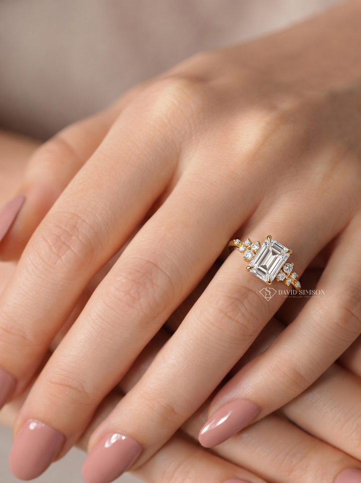 2.0CT to 3.0CT Emerald Cut Lab Grown Diamond Cluster Engagement Ring