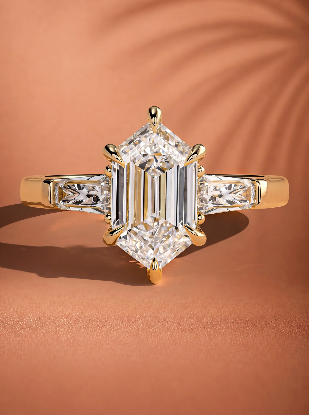 2.0CT to 3.0CT Elongated Hexagon Lab Grown Diamond Three Stone Engagement Ring