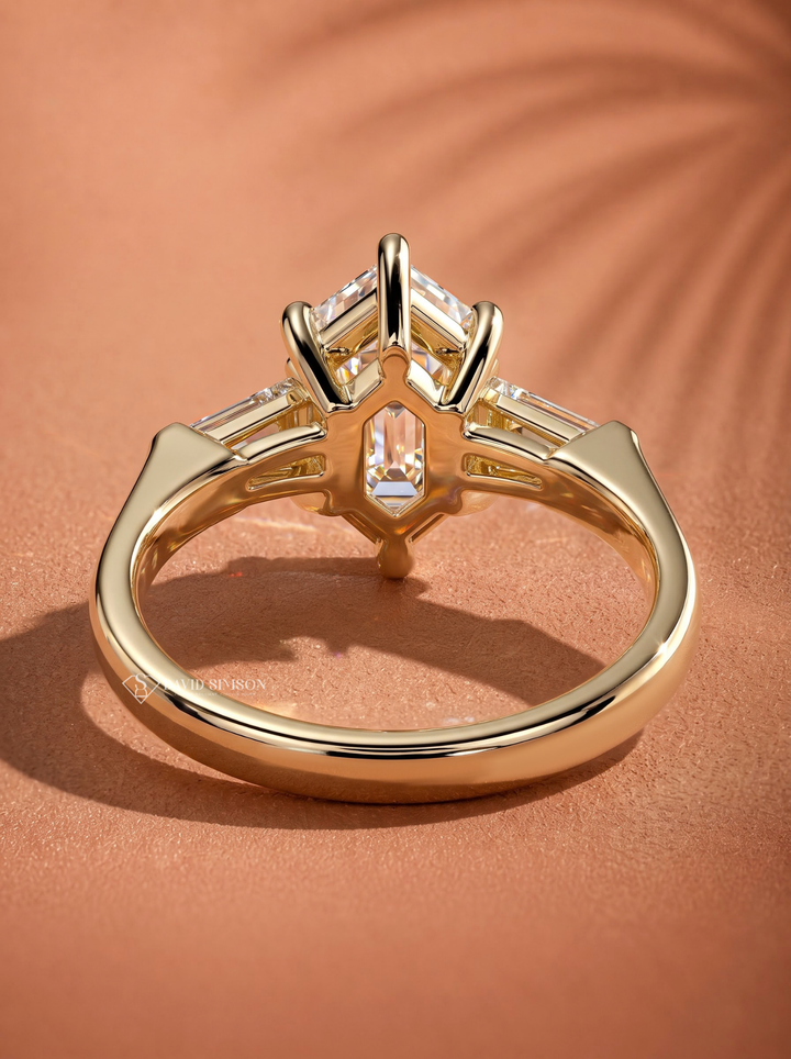 2.0CT to 3.0CT Elongated Hexagon Lab Grown Diamond Three Stone Engagement Ring