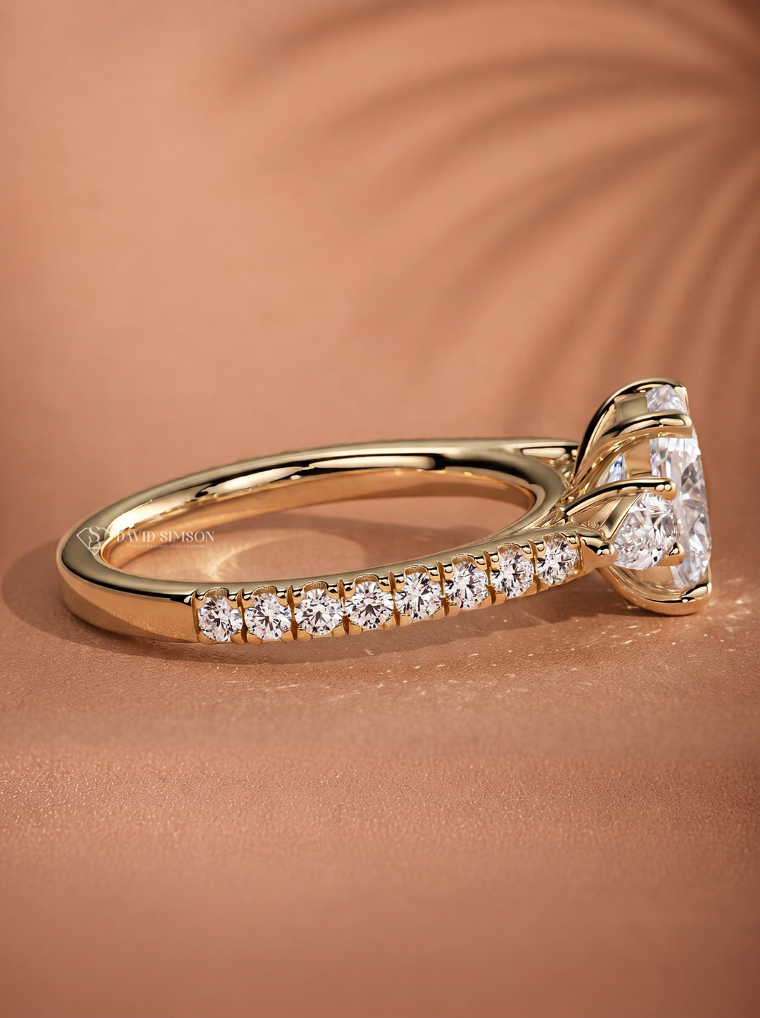 2.0CT to 3.0CT Cushion Lab Grown Diamond Three Stone Pave Engagement Ring