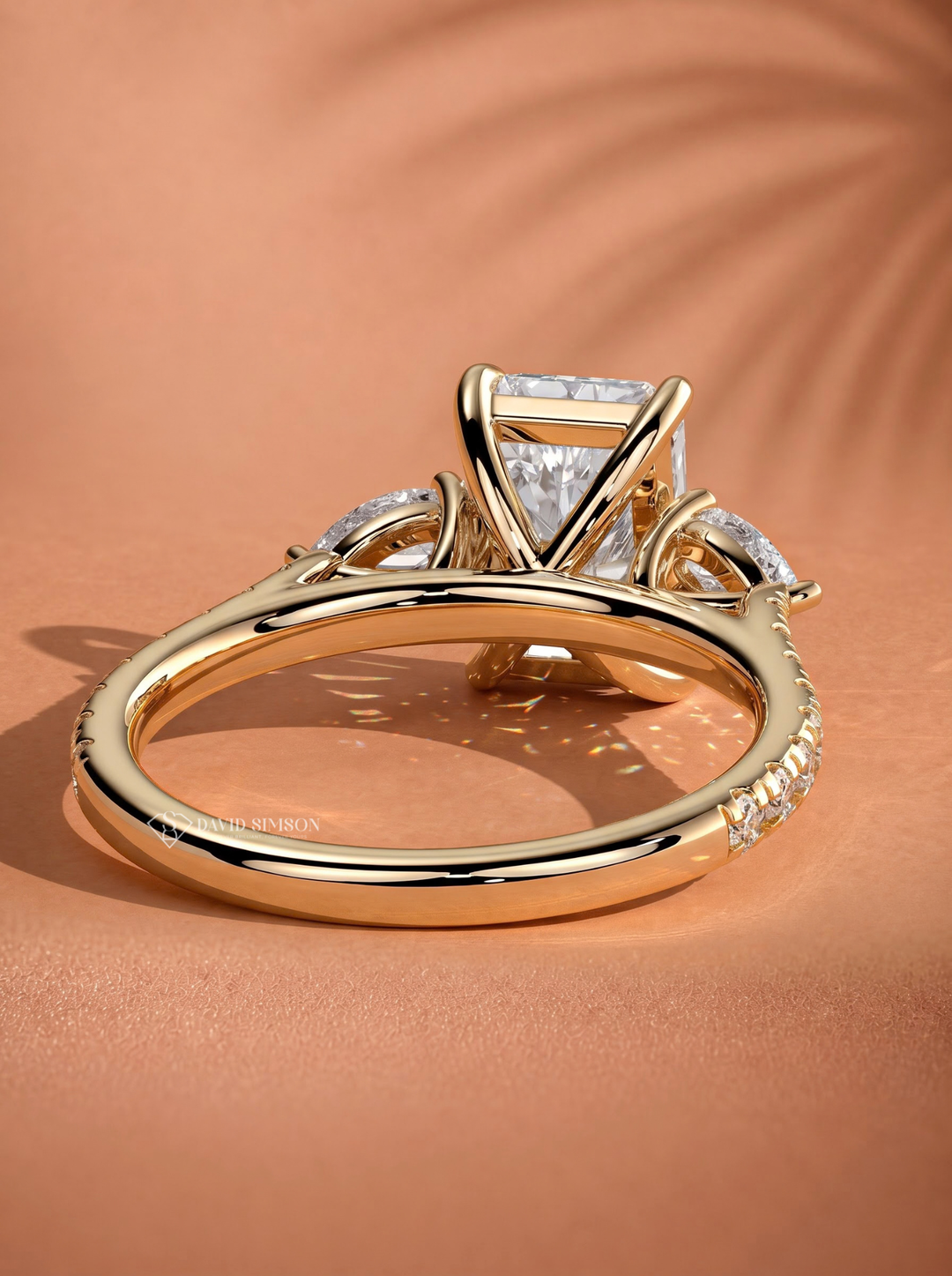 2.0CT to 3.0CT Radiant Lab Grown Diamond Three Stone Pave Engagement Ring