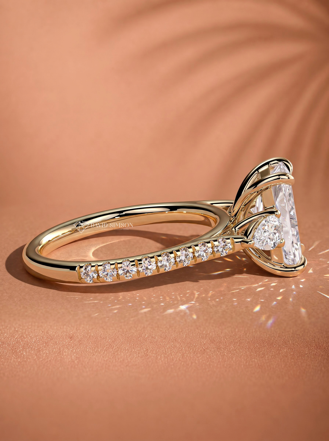 2.0CT to 3.0CT Radiant Lab Grown Diamond Three Stone Pave Engagement Ring