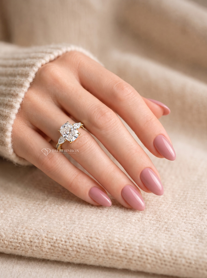 2.0CT to 3.0CT Cushion Lab Grown Diamond Three Stone Pave Engagement Ring
