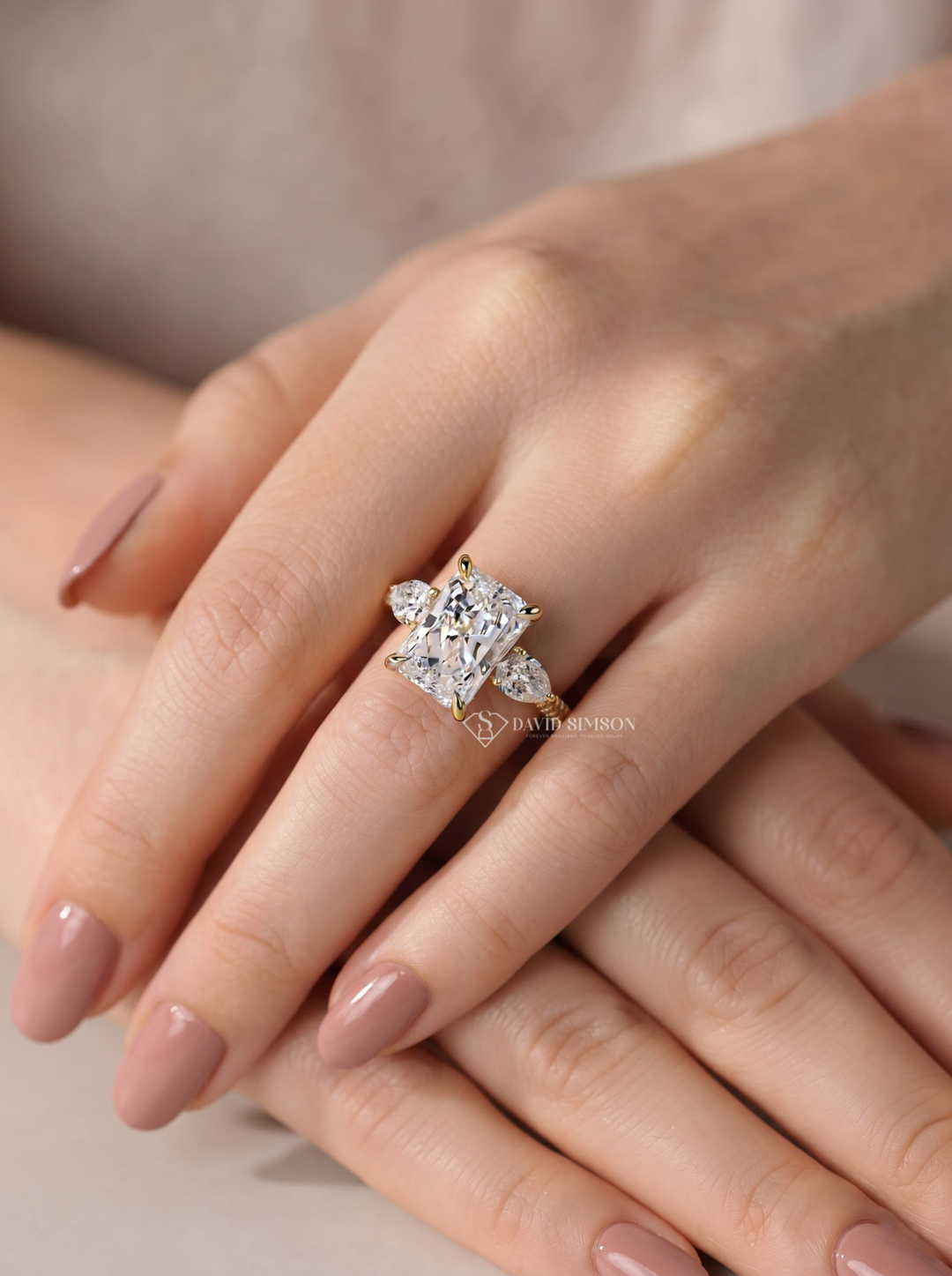 2.0CT to 3.0CT Radiant Lab Grown Diamond Three Stone Pave Engagement Ring