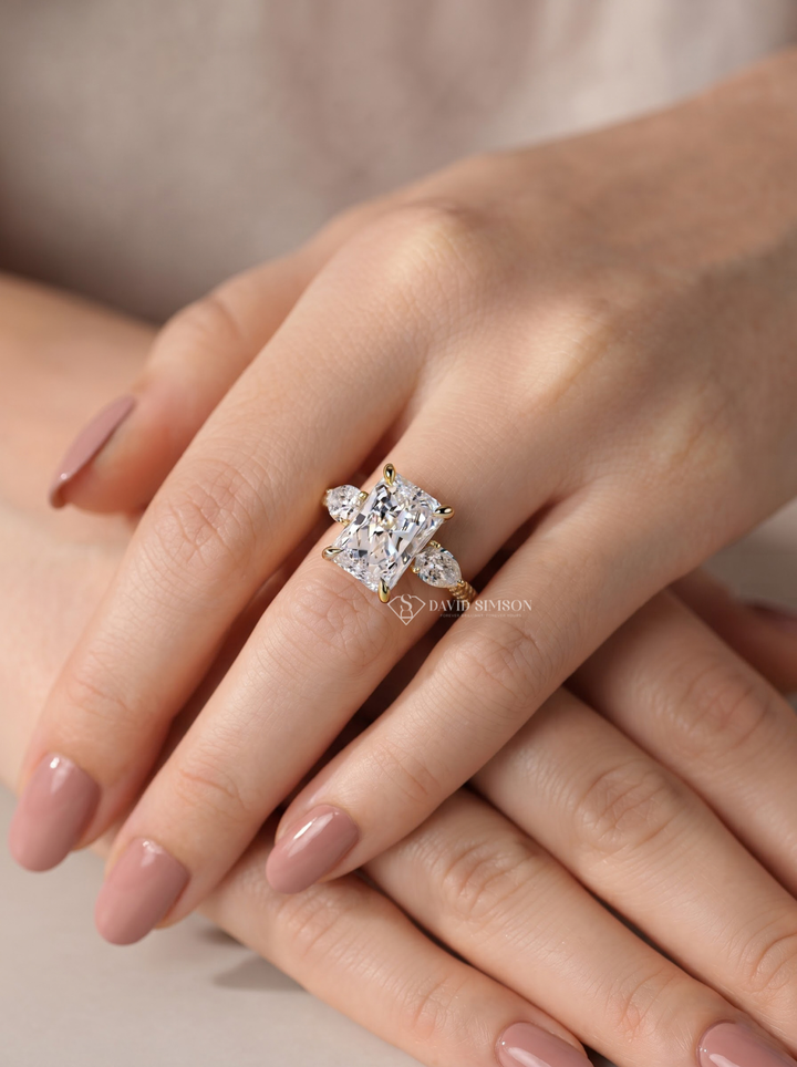2.0CT to 3.0CT Radiant Lab Grown Diamond Three Stone Pave Engagement Ring