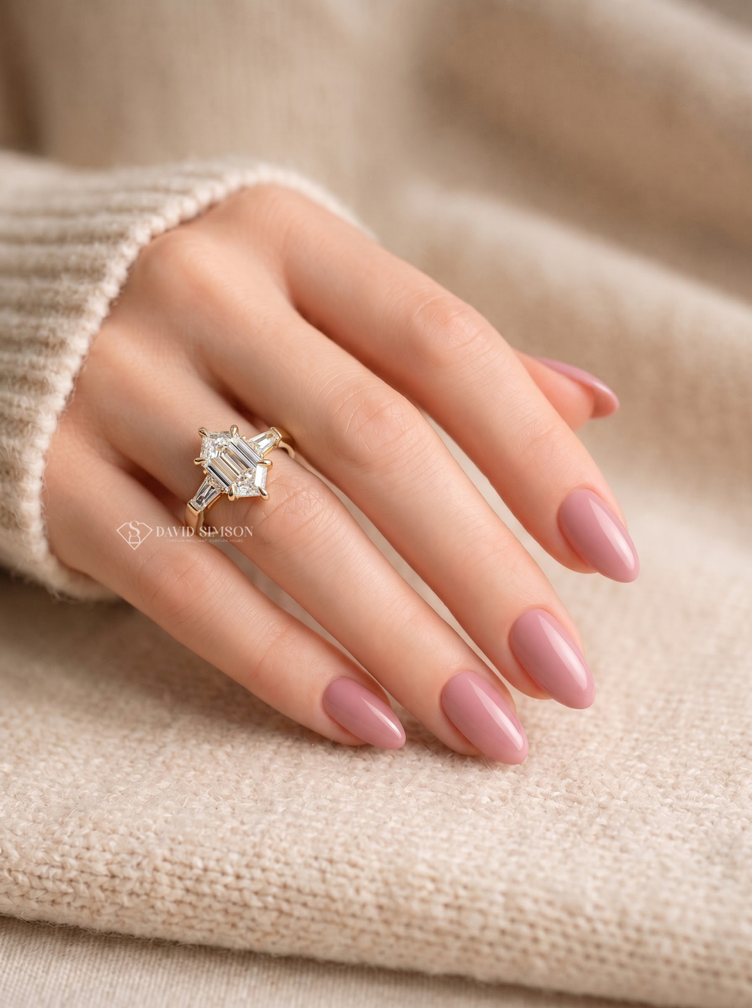 2.0CT to 3.0CT Elongated Hexagon Lab Grown Diamond Three Stone Engagement Ring