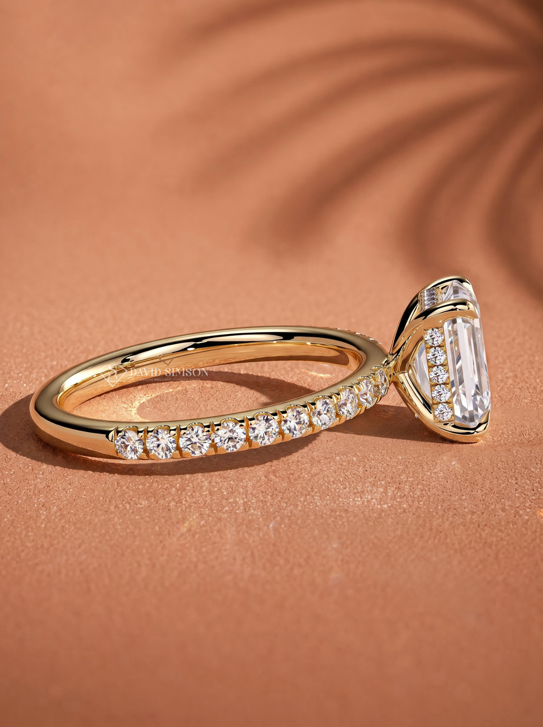 2.0CT to 3.0CT Emerald Cut Lab Grown Diamond Hidden Halo Pave Engagement Ring