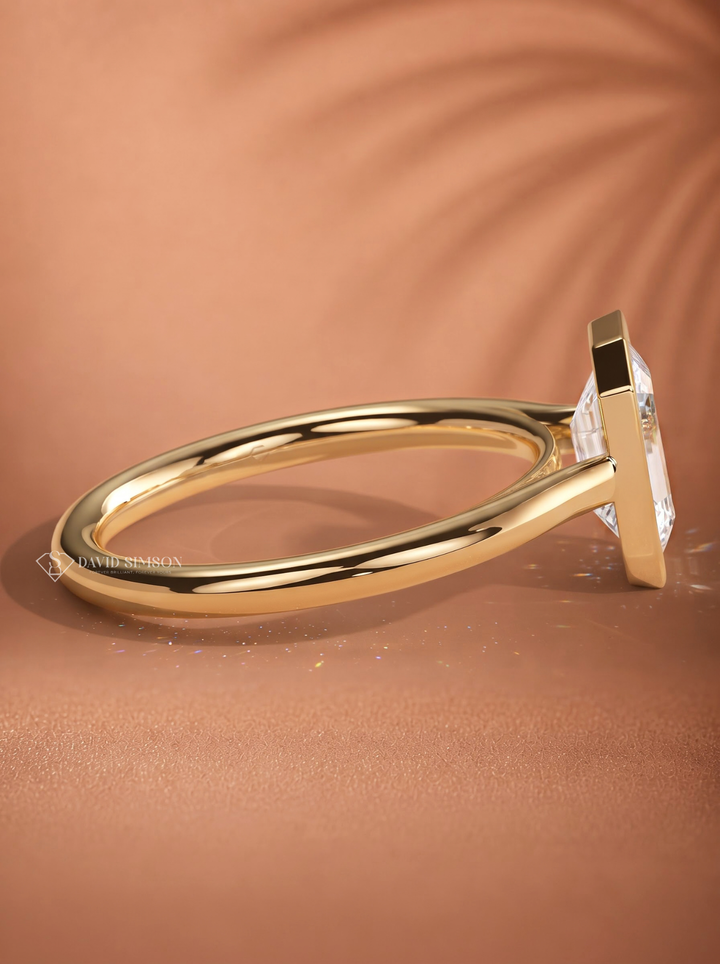 2.0CT–3.0CT Emerald Cut Lab Grown Diamond Bezel Engagement Ring