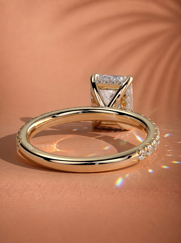 2.0CT to 3.0CT Emerald Cut Lab Grown Diamond Hidden Halo Pave Engagement Ring