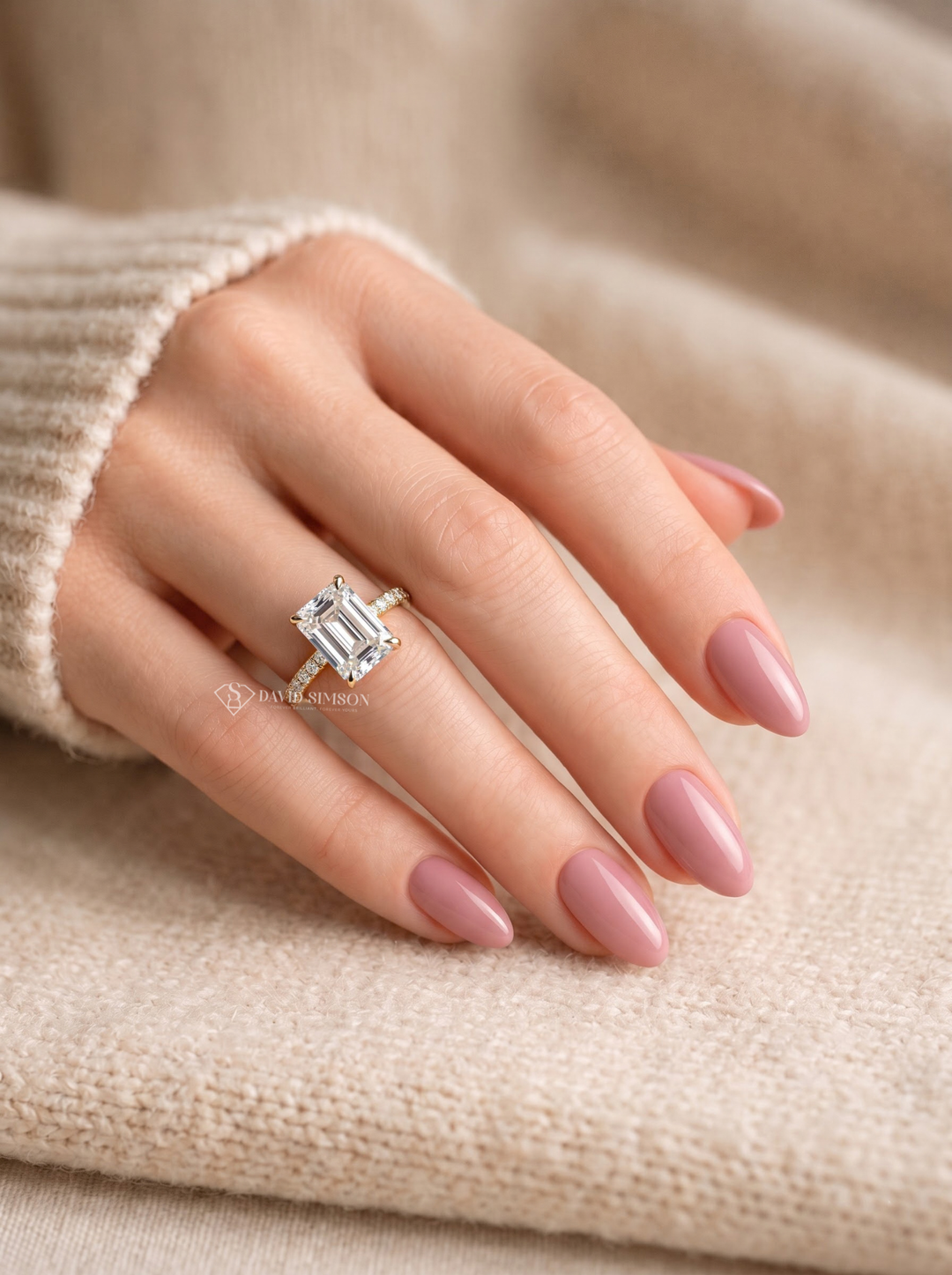 2.0CT to 3.0CT Emerald Cut Lab Grown Diamond Hidden Halo Pave Engagement Ring