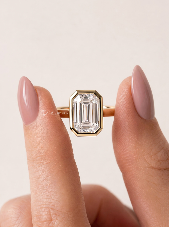 2.0CT–3.0CT Emerald Cut Lab Grown Diamond Bezel Engagement Ring