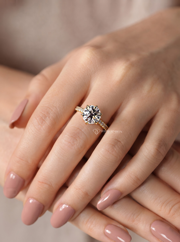 2.0CT to 3.0CT Round Lab Grown Diamond Pave Solitaire Engagement Ring