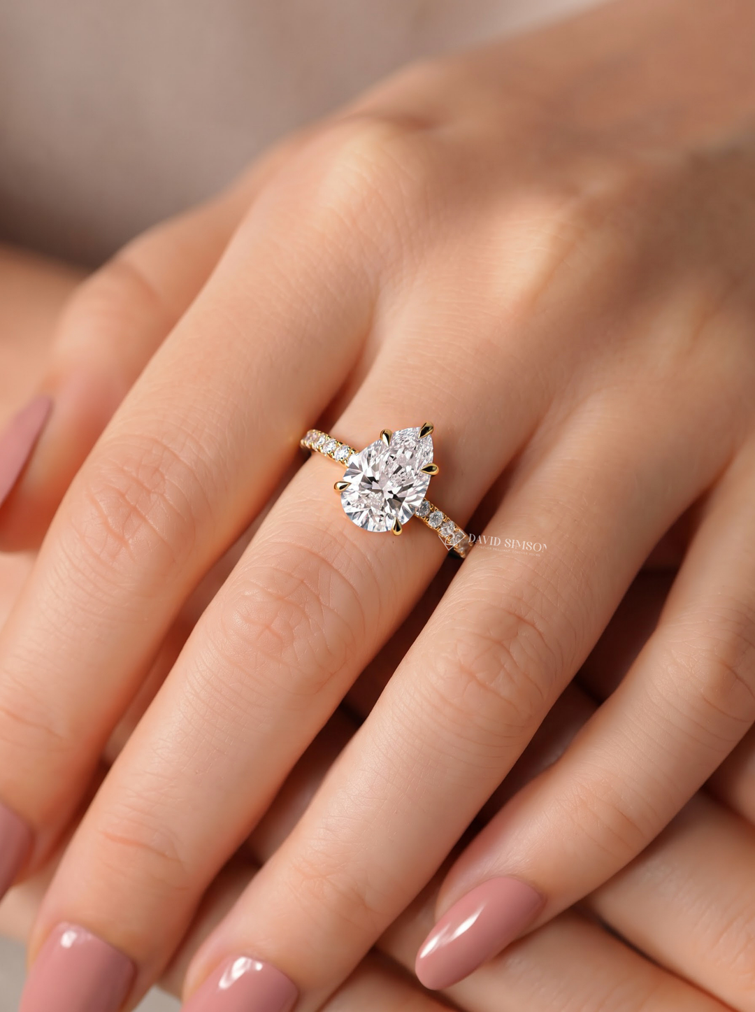 2.0CT to 3.0CT Pear Lab Grown Diamond Pave Engagement Ring