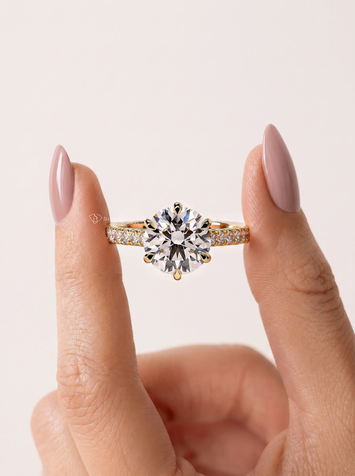 2.0CT to 3.0CT Round Lab Grown Diamond Pave Solitaire Engagement Ring
