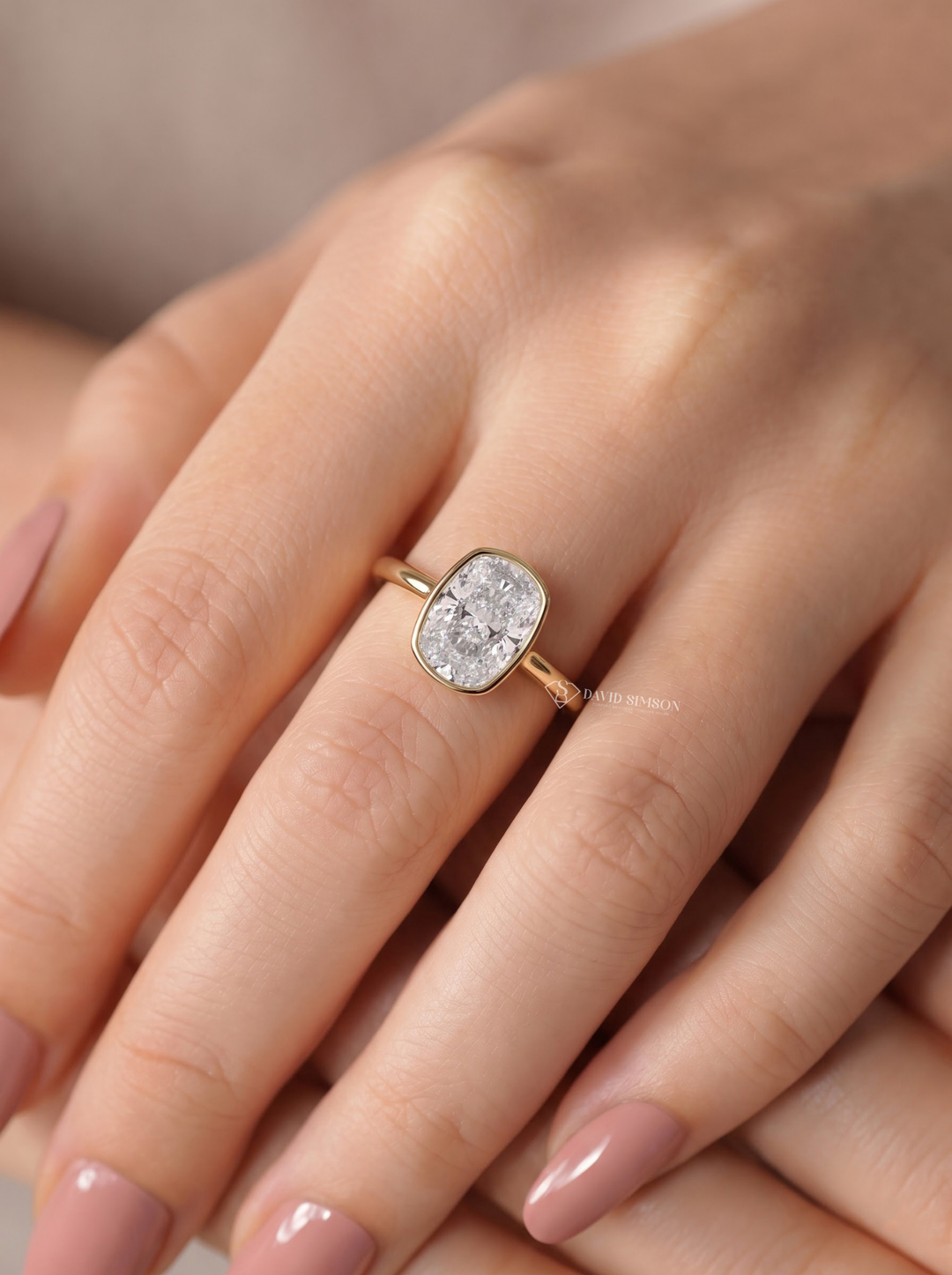 2.0CT to 3.0CT Elongated Cushion Lab Grown Diamond Bezel Set Solitaire Engagement Ring