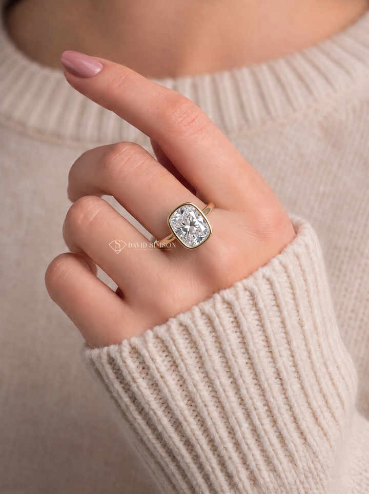2.0CT to 3.0CT Elongated Cushion Lab Grown Diamond Bezel Set Solitaire Engagement Ring