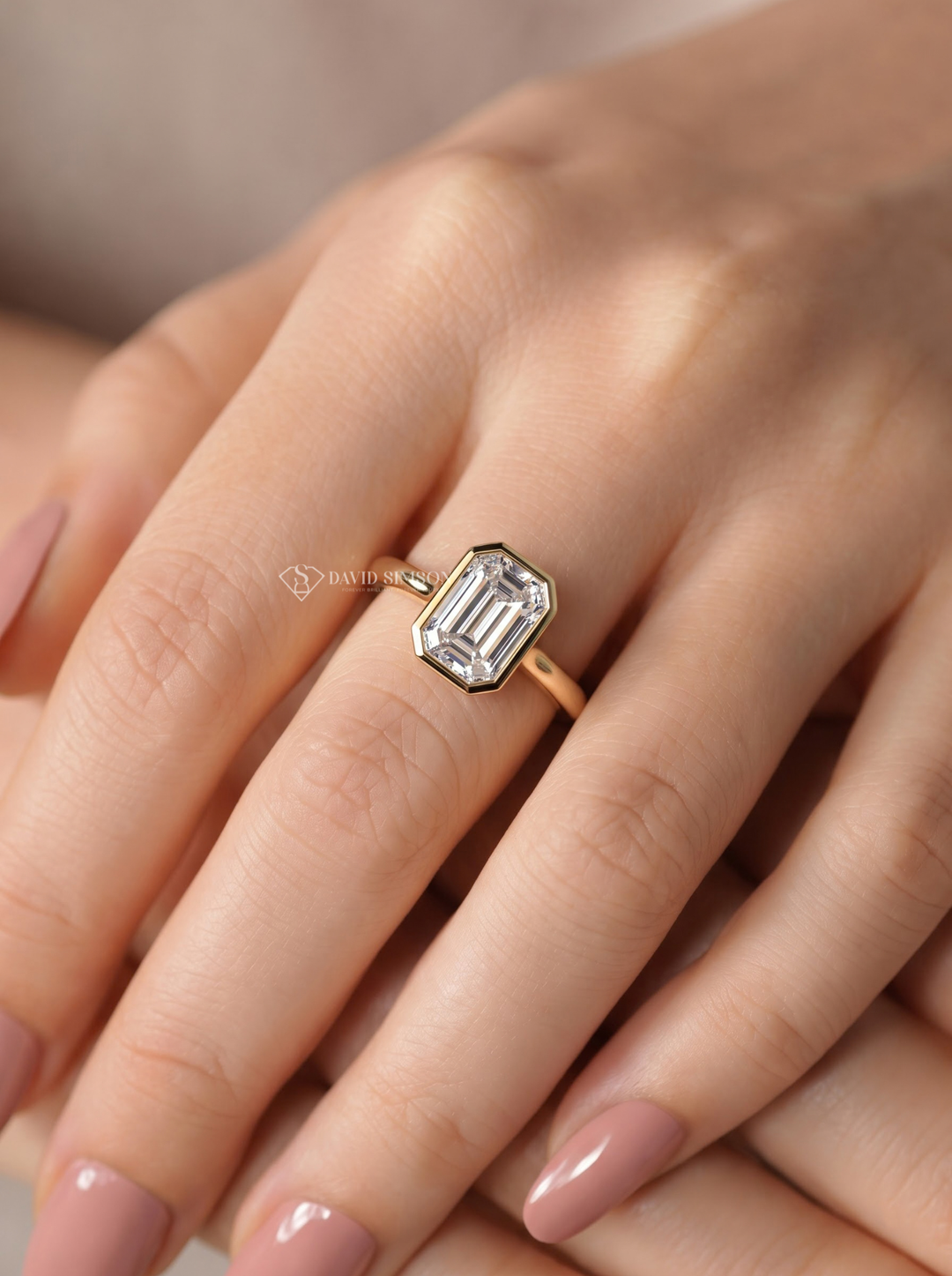 2.0CT–3.0CT Emerald Cut Lab Grown Diamond Bezel Engagement Ring