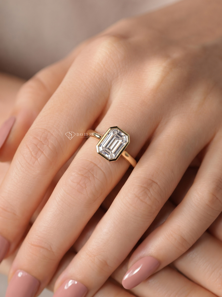 2.0CT–3.0CT Emerald Cut Lab Grown Diamond Bezel Engagement Ring