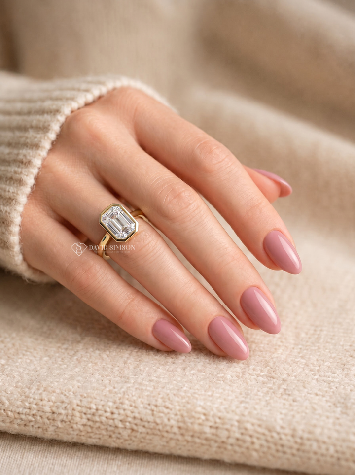 2.0CT–3.0CT Emerald Cut Lab Grown Diamond Bezel Engagement Ring