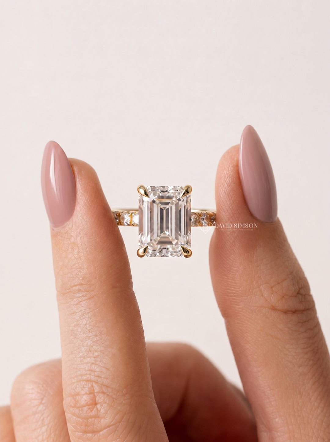 2.0CT to 3.0CT Emerald Cut Lab Grown Diamond Hidden Halo Pave Engagement Ring