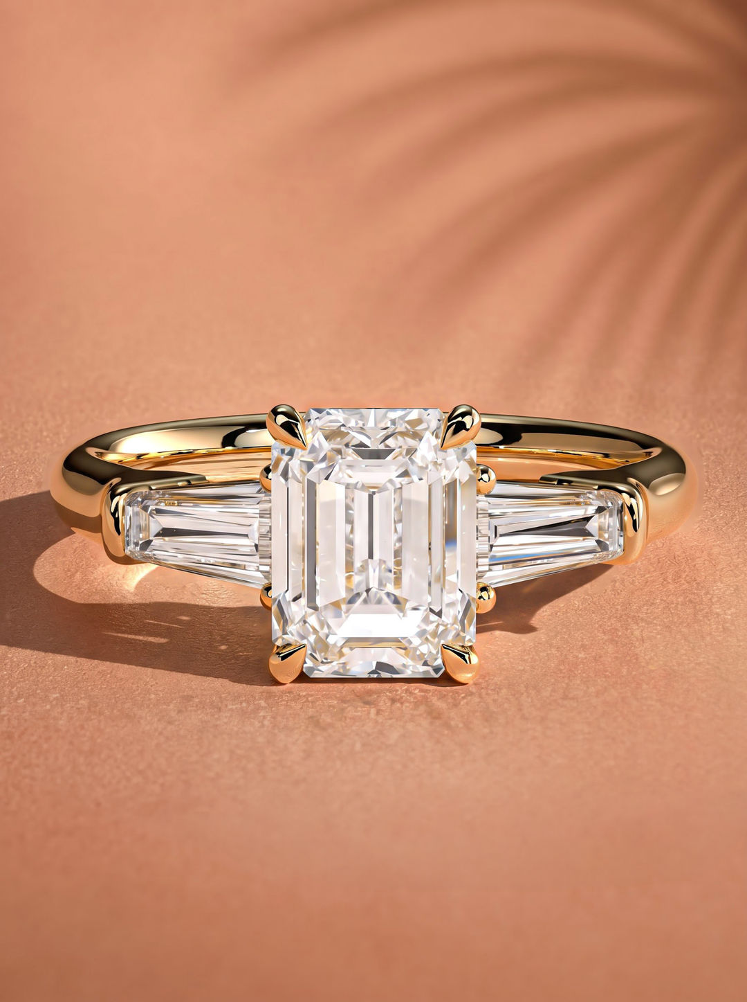 2.0CT to 3.0CT Emerald Cut Lab Grown Diamond Tapered Baguette Three Stone Engagement Ring