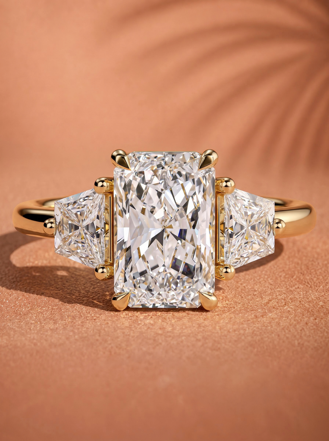 2.0CT to 3.0CT Radiant Lab Grown Diamond Trapezoid Three Stone Engagement Ring