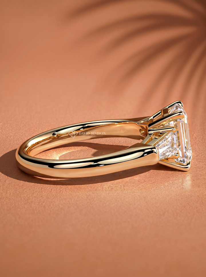 2.0CT to 3.0CT Emerald Cut Lab Grown Diamond Tapered Baguette Three Stone Engagement Ring
